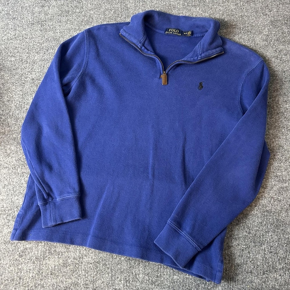 Polo Ralph Lauren Sweater Mens Small Blue 1/4 Zip Mock Neck Cotton Knit Logo